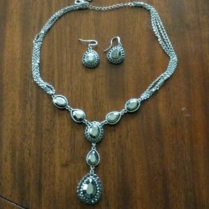 Alfani Grey Crystal Tear Drop Statement Necklace and Earring Set